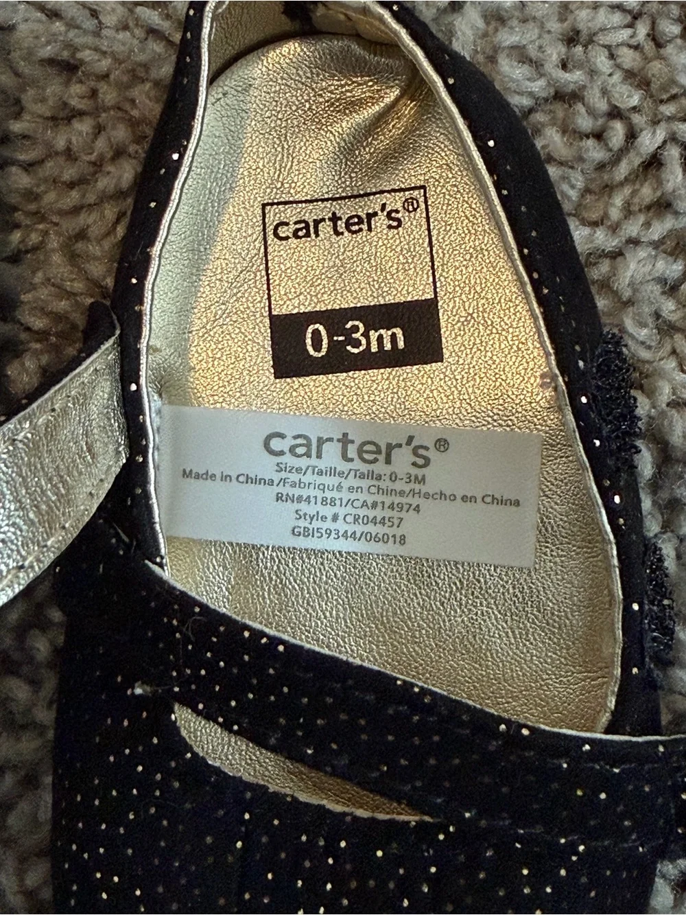 Carter's Black & Gold Glitter Baby Shoes